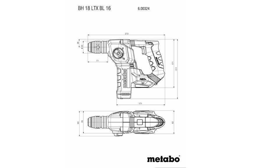 Акумуляторний перфоратор Metabo BH 18 LTX BL 16 2х4.0 Аг 600324800 фото