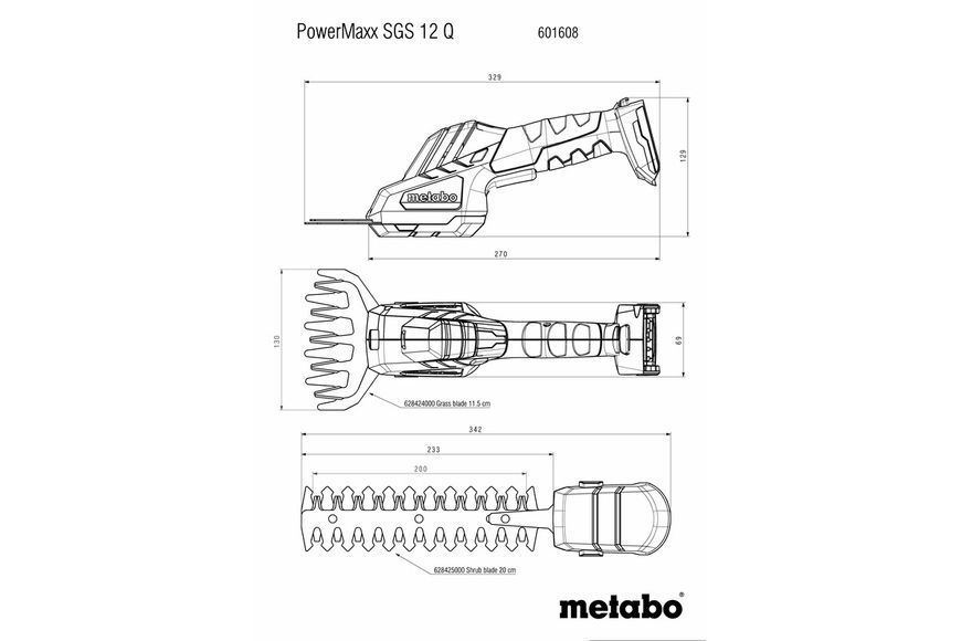 Акумуляторні ножиці для кущів та трави Metabo PowerMaxx SGS 12 Q каркас 601608850 фото