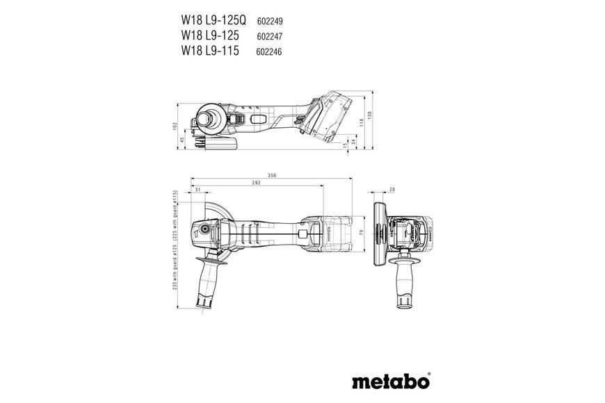 Аккумуляторная болгарка Metabo W 18 L 9-125 Quick 3х4.0 Ач 602249960 фото