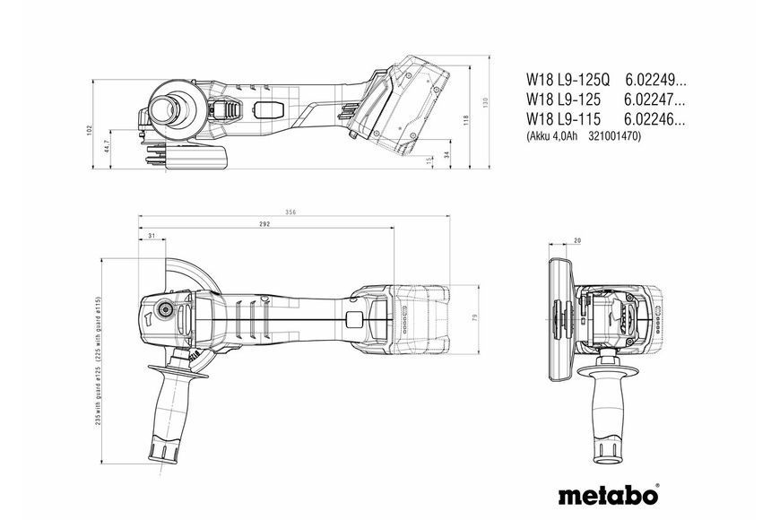 Аккумуляторная болгарка Metabo W 18 L 9-125 Quick каркас в кейсе 602249840 фото