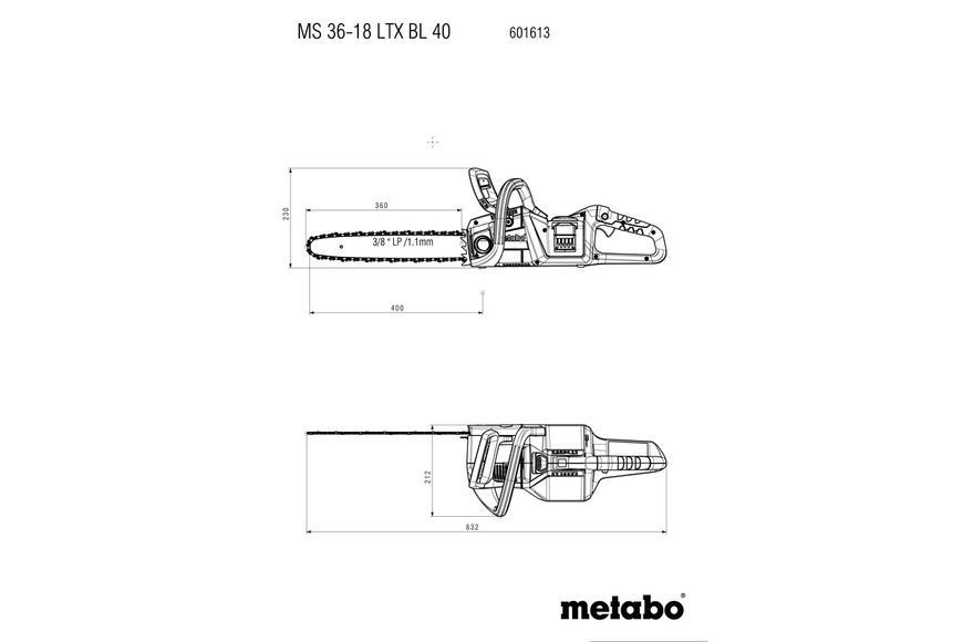 Аккумуляторная цепная пила Metabo MS 36-18 LTX BL 40 каркас 601613850 фото