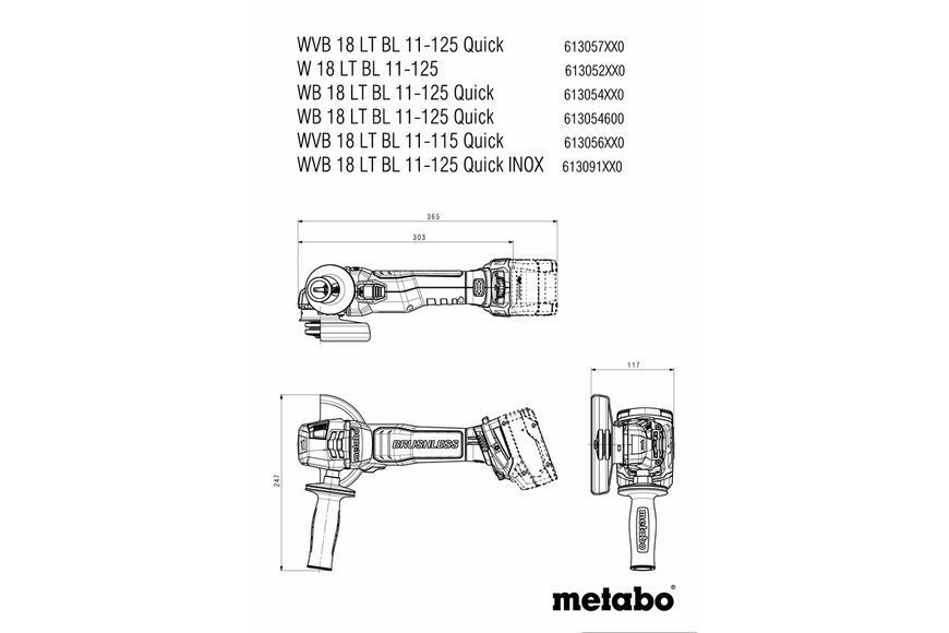 Акумуляторна болгарка Metabo WB 18 LT BL 11-125 Quick 2х5.5 Аг 613054660 фото