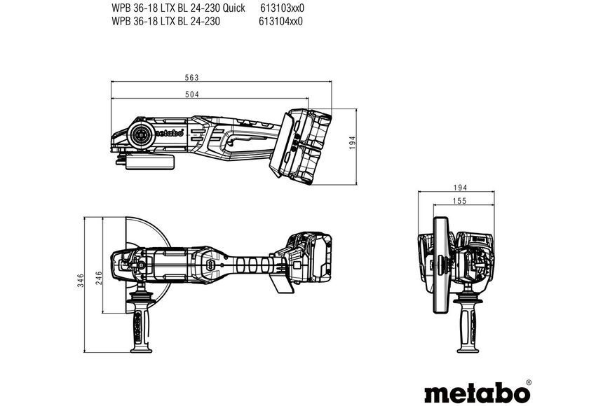 Аккумуляторная болгарка Metabo WPB 36-18 LTX BL 24-230 Quick 2х8.0 Ач 613103810 фото