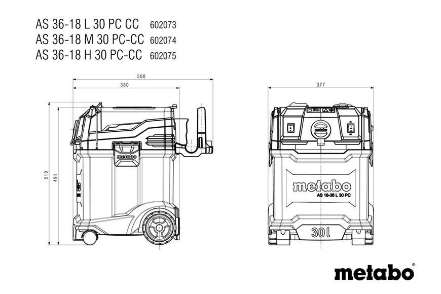 Акумуляторний пилосос Metabo AS 36-18 M 30 PC-CC каркас 602074850 фото
