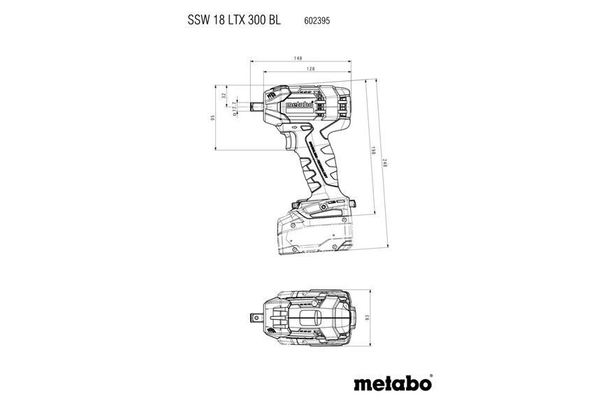 Аккумуляторный ударный гайковерт Metabo SSW 18 LTX 300 BL 2х5.2 Ач 602395650 фото