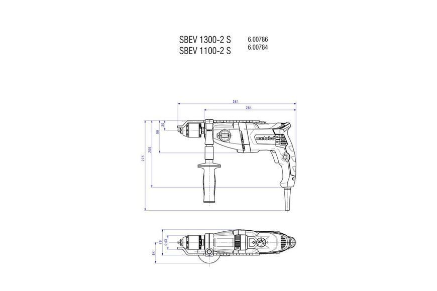 Ударная дрель Metabo SBEV 1100-2 S с быстрозажимным патроном в кейсе 600784500 фото