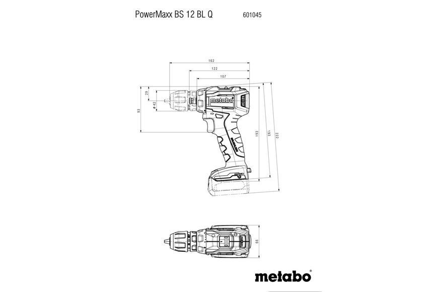 Аккумуляторная дрель-шуруповерт Metabo PowerMaxx ВS 12 BL Quick 2х4.0 Ач 601045800 фото
