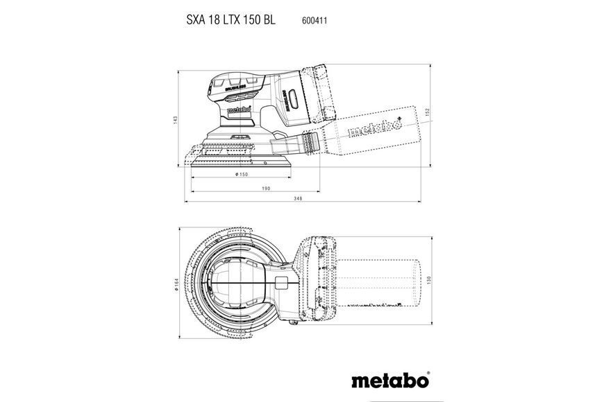 Акумуляторна ексцентрикова шліфувальна машина Metabo SXA 18 LTX 150 BL каркас 600411850 фото