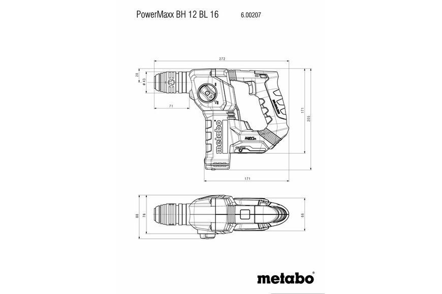 Аккумуляторный перфоратор Metabo PowerMaxx BH 12 BL 16 каркас в кейсе 600207840 фото