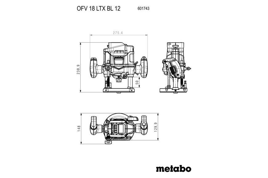 Аккумуляторный фрезер Metabo OFV 18 LTX BL 12 каркас в кейсе 601743840 фото