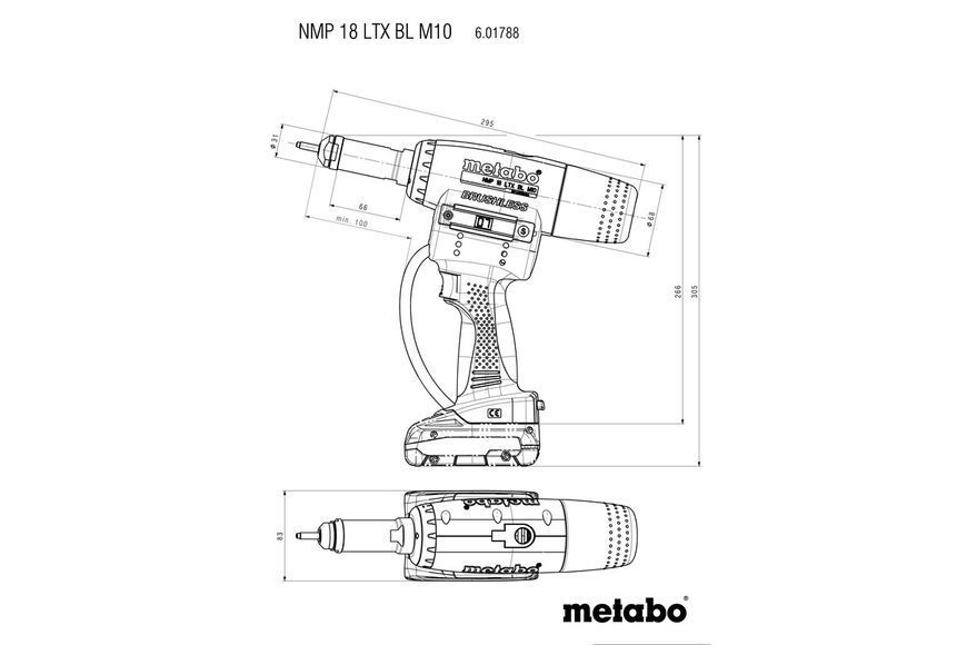 Акумуляторний пістолет для різьбових заклепок Metabo NMP 18 LTX BL M10 каркас 601788850 фото