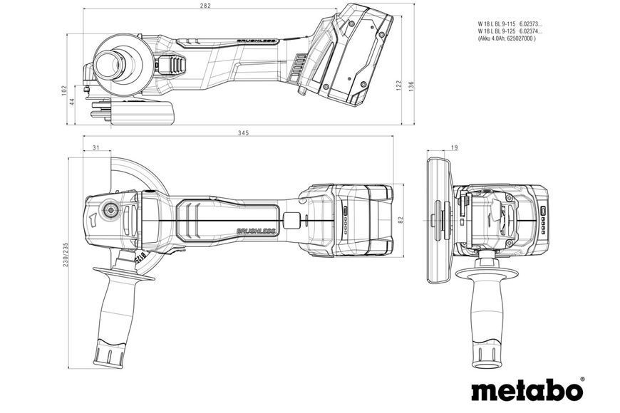 Аккумуляторная болгарка Metabo W 18 L BL 9-125 каркас в кейсе 602374840 фото
