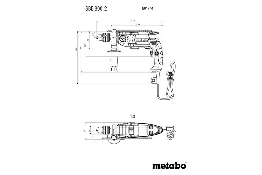 Ударная дрель Metabo SBE 800 с патроном под ключ в кейсе 601744510 фото
