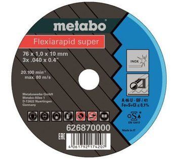 Відрізний круг по нержавіючій сталі Metabo Flexiarapid super Inox 76х1х10 мм, 5 шт 626870000 фото