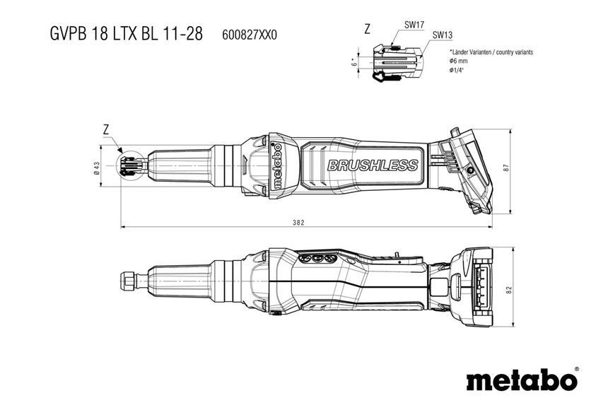 Акумуляторна прямошліфувальна машина Metabo GVPB 18 LTX BL 11-28 каркас 600827850 фото