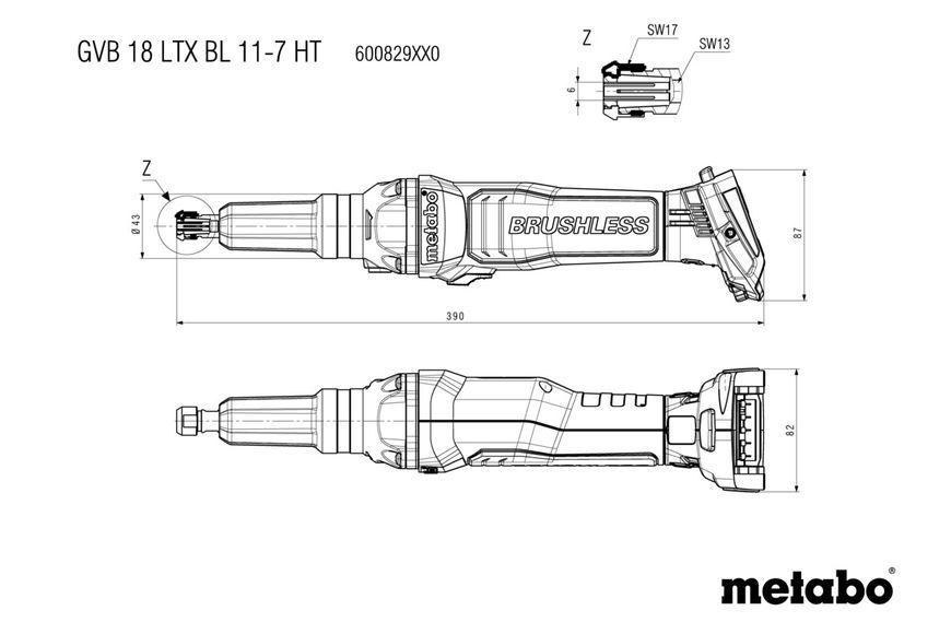 Аккумуляторная прямошлифовальная машина Metabo GVB 18 LTX BL 11-7 HT каркас 600829850 фото