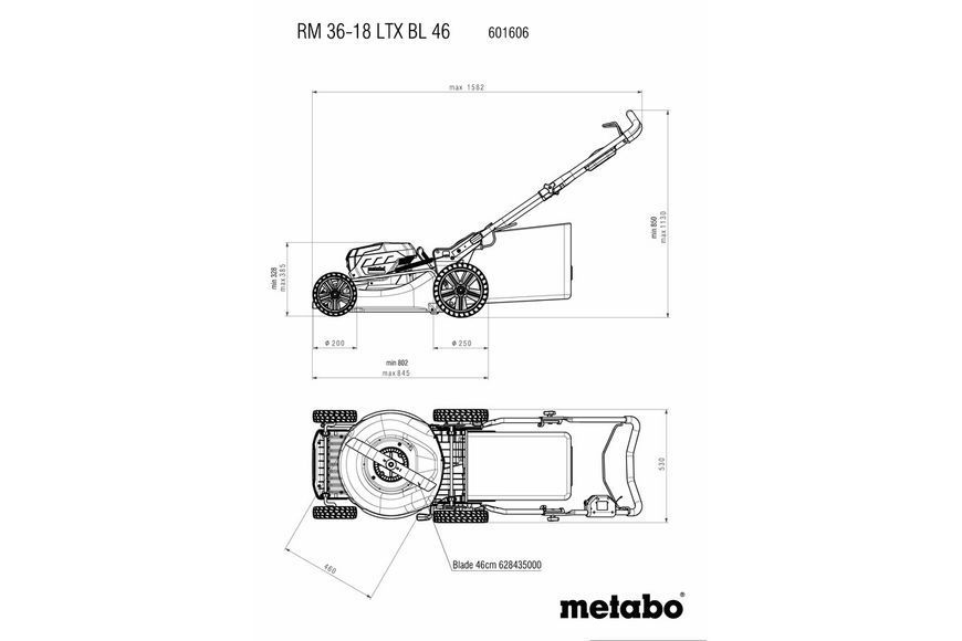 Аккумуляторная газонокосилка Metabo RM 36-18 LTX BL 46 каркас 601606850 фото