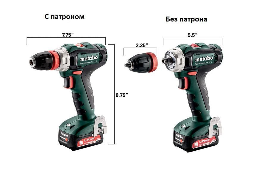 Аккумуляторный шуруповерт Metabo PowerMaxx ВS 12 Quick+угловая насадка Metabo Quick*1 акб 601037620 фото
