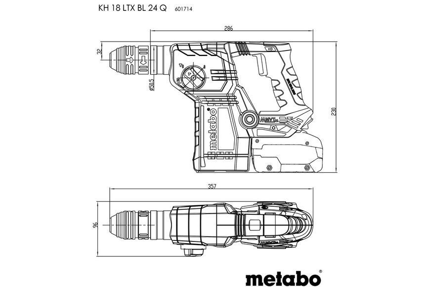 Акумуляторний перфоратор Metabo KH 18 LTX BL 24 Q 2х4.0 Аг 601714800 фото