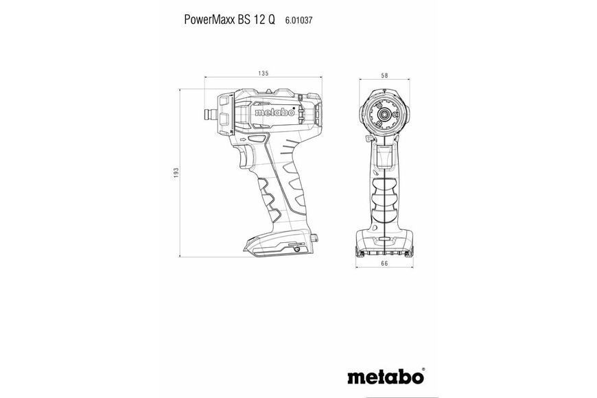 Аккумуляторный шуруповерт Metabo PowerMaxx ВS 12 Quick+угловая насадка Metabo Quick*1 акб 601037620 фото