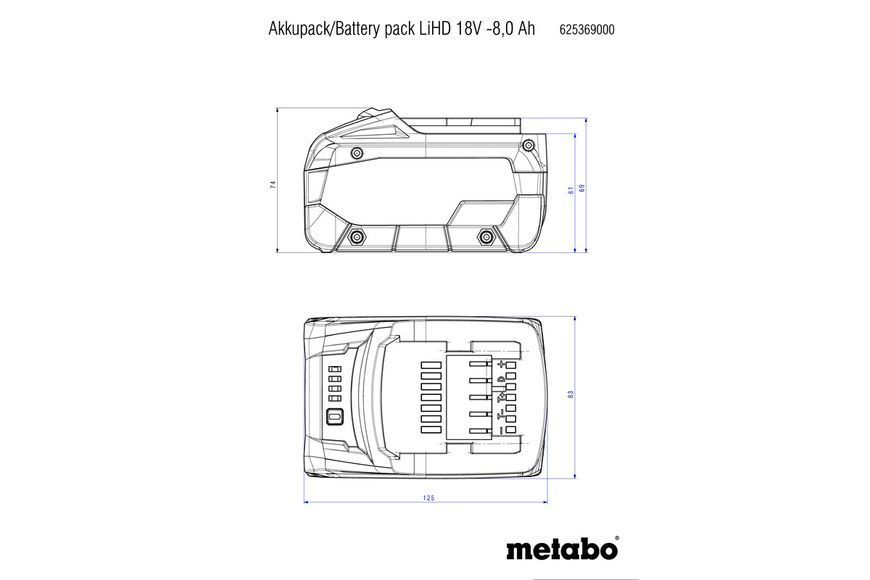 Комплект акумуляторних батарей Metabo LiHD 4х8 Аг 18 В з зарядним пристроєм в кейсі 685135000 фото